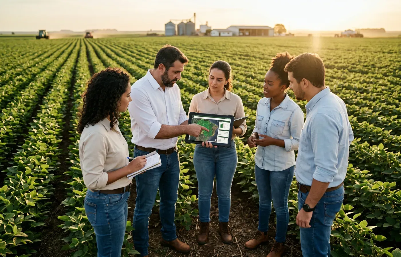 Equipe Cropware no campo, em conversa com produtor
